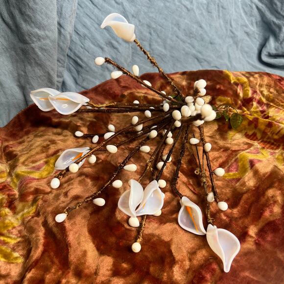 VTG Italian Murano Venetian Art Glass Flower Bouquet Calla Lillies Pussy Willow - Picture 5 of 10